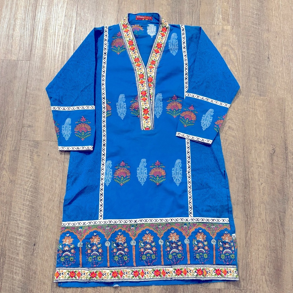 Khaadi blue block print women’s kurta size 10 (S) Pakistani Indian